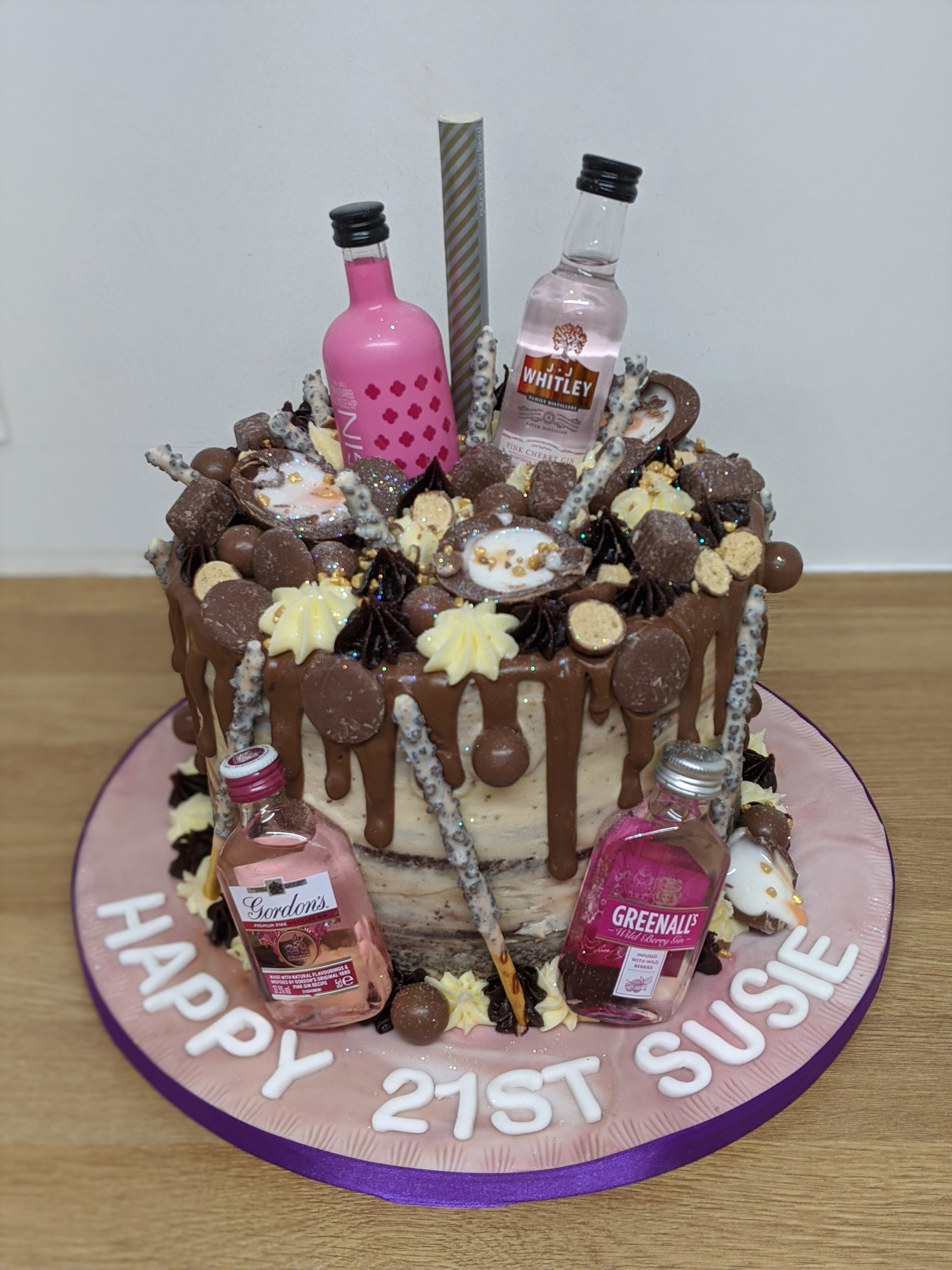 PInk Gin Chocolate Drip Cake