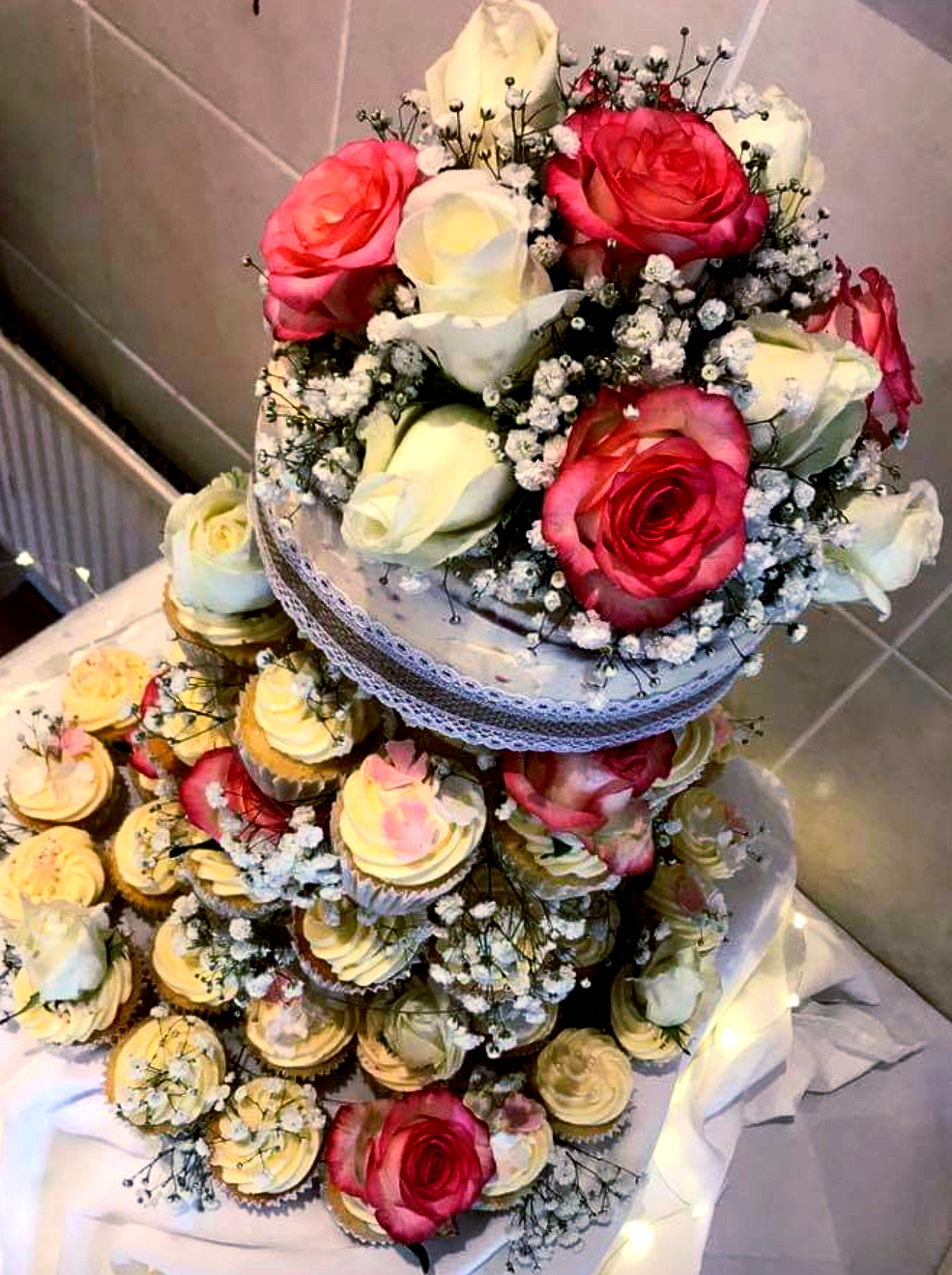 Floral Wedding Cake and Cupcakes